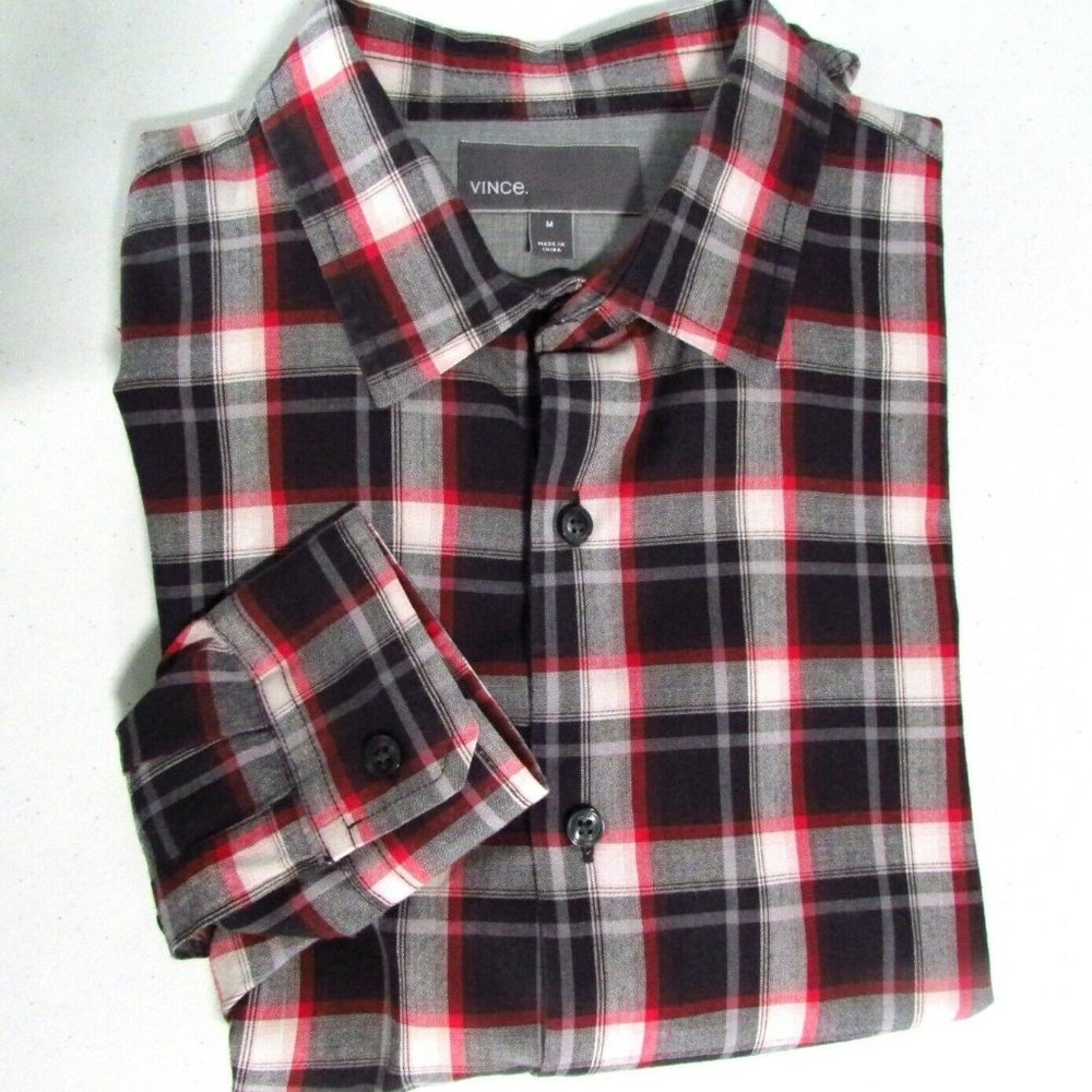 Vince Cotton Plaid Button Down Shirt